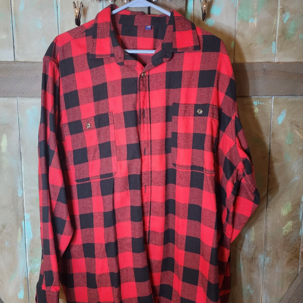 Red and Black Plaid Button-Up Shirt